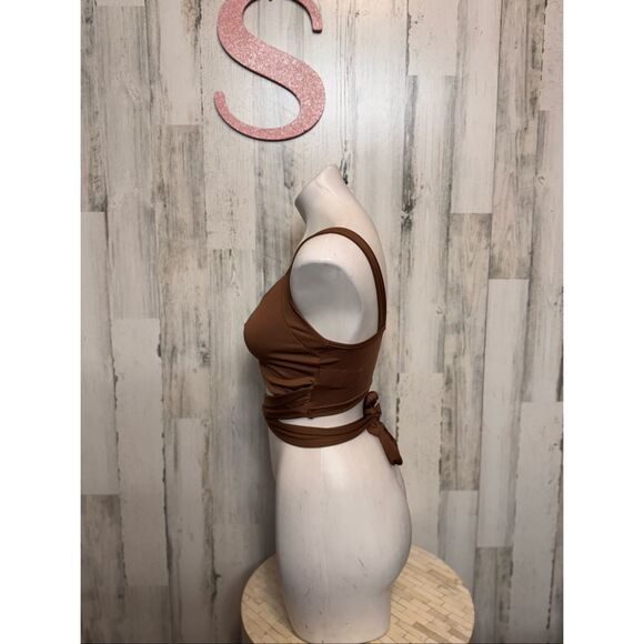 Brown Twist Front Wrap Crop Top – Size Small - Picture 2 of 6
